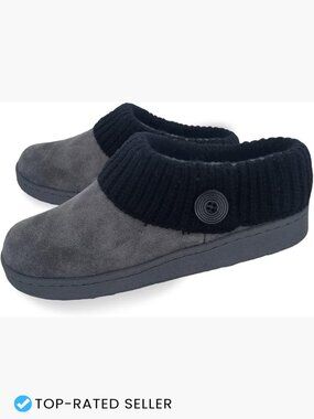 Knit Scuff Slippers Plush Pull-On Cozy Warm Indoor Outdoor Rubber Sole Support